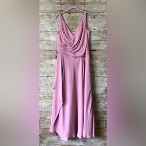 DB Studio Celebrate Pink Ruched V-Neck Ruffle Maxi‎ Dress Bridesmaid Gown 10